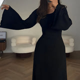 Nadia – Žakardo maxi suknelė su rankovėmis