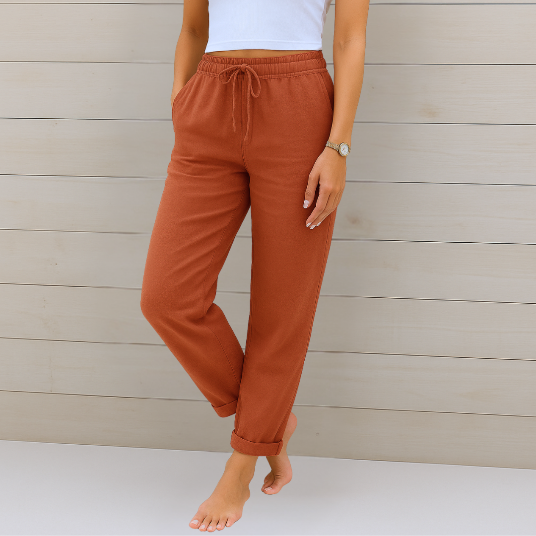 Maylora | Pantaloni Relaxați din In cu Șnur