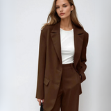 Retro Mocha Color Blazer and Wide-Leg Trousers