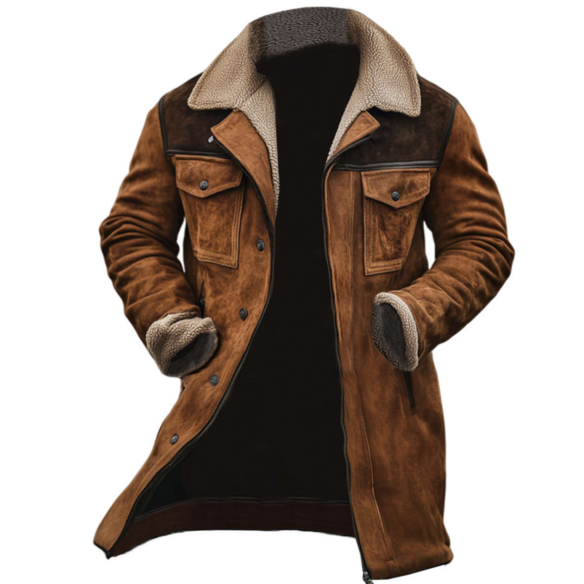 Nicolas - Vintage Suede Jacket with Embellishments, Multiple Pockets, and High Collar