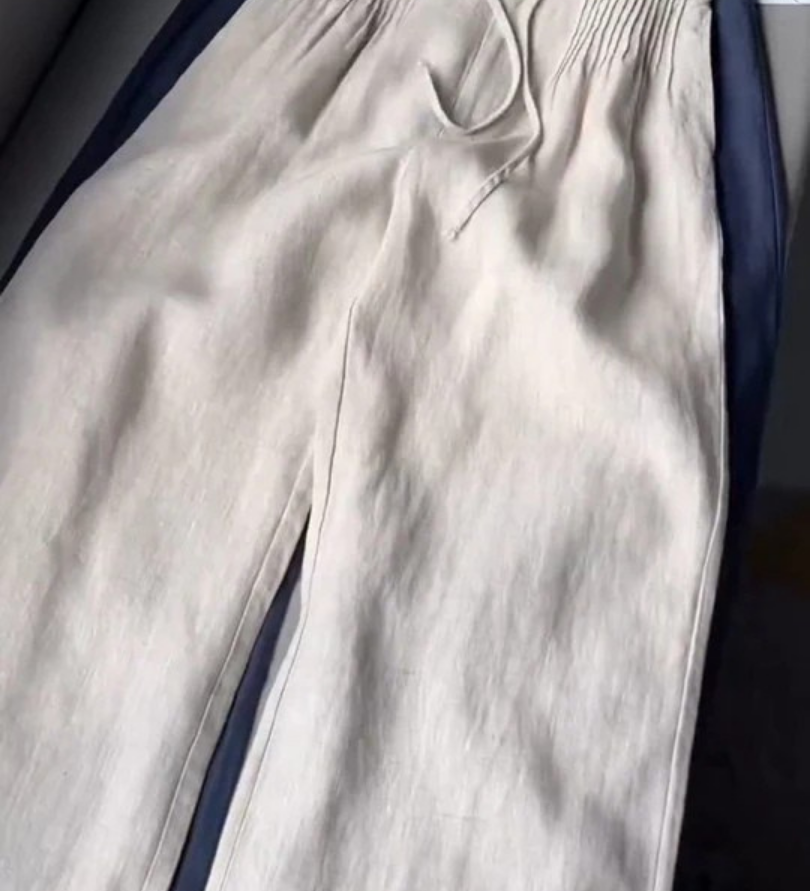 Camille | Pantaloni cu Picior Larg din Amestec de Bumbac și In