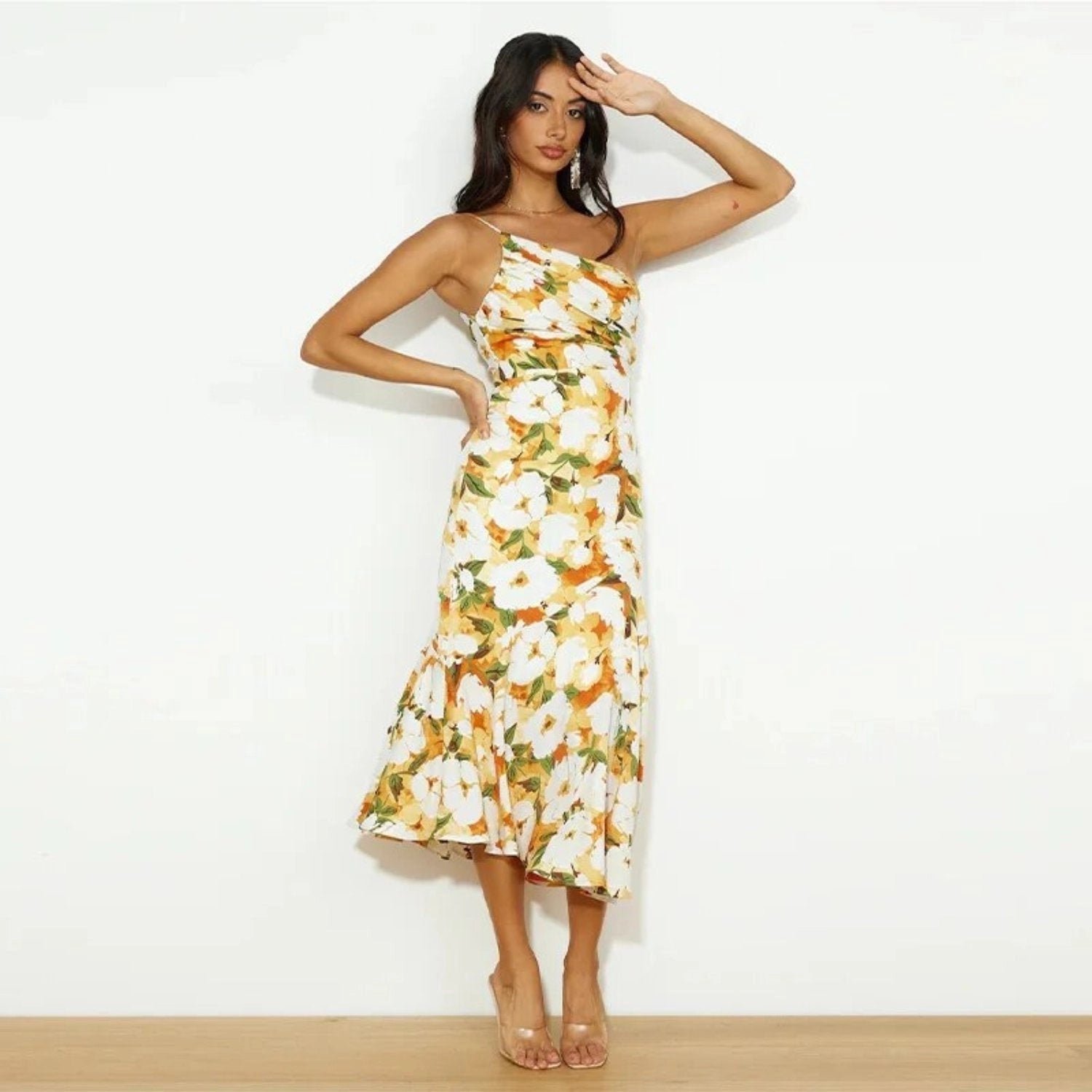 Viktoria – Rochie maxi asimetrică cu model floral