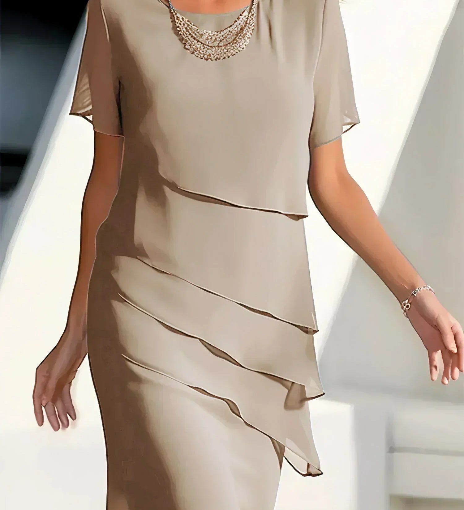 Juna – Rochie Midi din Chiffon Stratificată, Feminină și Elegantă