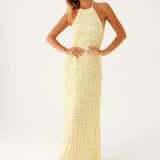 Cătălina – Juoda halter stiliaus maxi suknelė