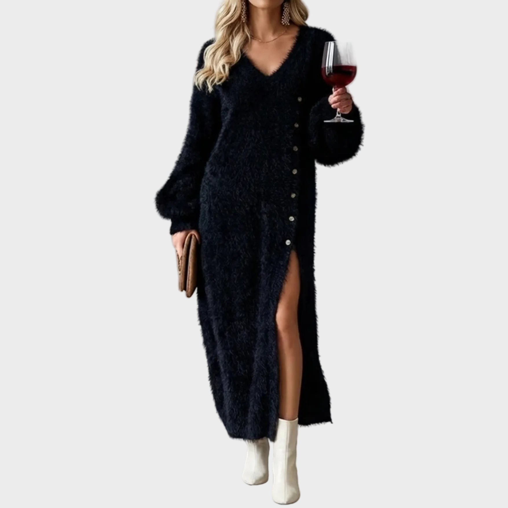 Roxana - Midi Fleece Dress with Side Buttons