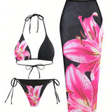 Bogdana – Trikampis bikinis su lotosų spauda