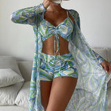 Cornelia – Retro Bikini Set with Shorts & Kimono