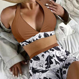 Emilia – Set Bikini cu Top Halter și Șorturi cu Talie Înaltă