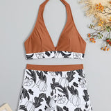 Emilia – Set Bikini cu Top Halter și Șorturi cu Talie Înaltă