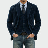 Arthur | Set Elegant Sacou + Vestă din Catifea în Dungi