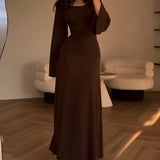 Nadia – Žakardo maxi suknelė su rankovėmis