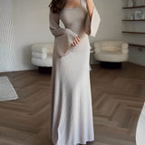 Nadia – Žakardo maxi suknelė su rankovėmis