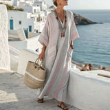 Ana – Rochie Caftan cu dungi pastelate